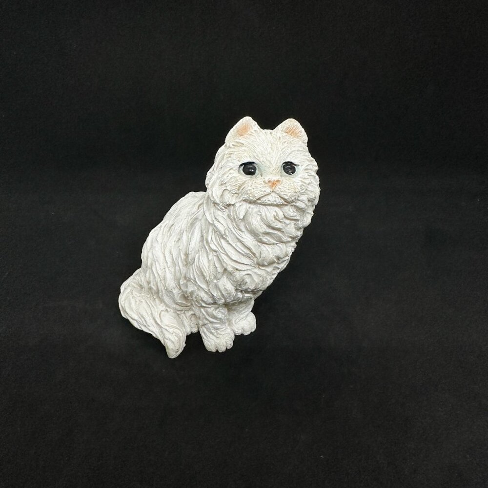 SOLD Vintage Long Hair Cat Persian Sandicast Stone Critter Style White